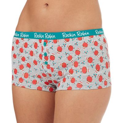 The Collection Grey robin print boxer shorts